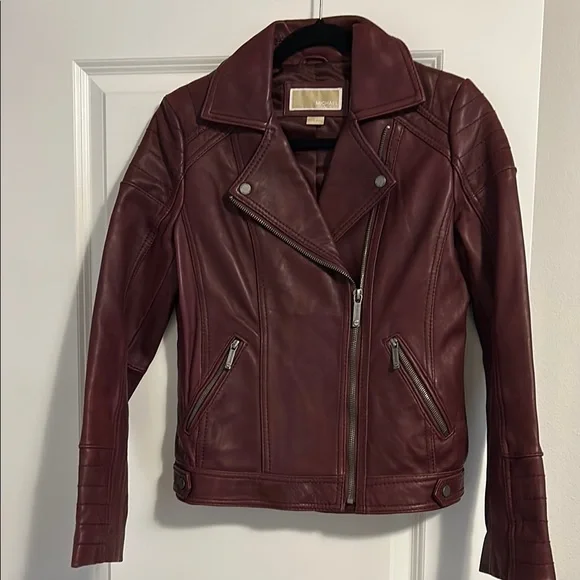 Michael Kors Burgundy Leather Jacket - Picture 1 of 6